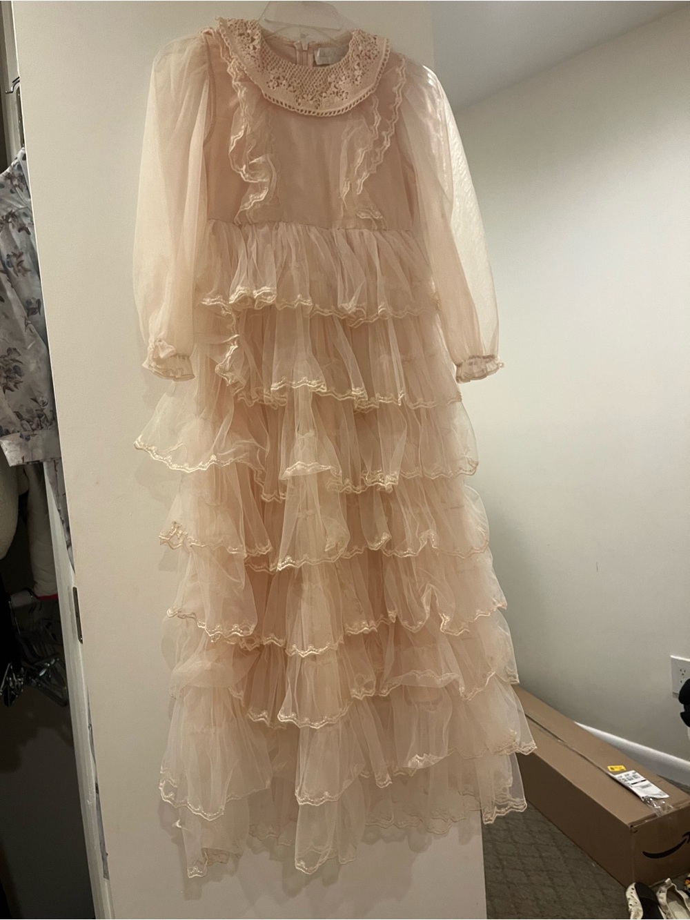 Petite Amalie Layered Ruffled Tulle Dress - Light Pink, Size 10. EUC.
